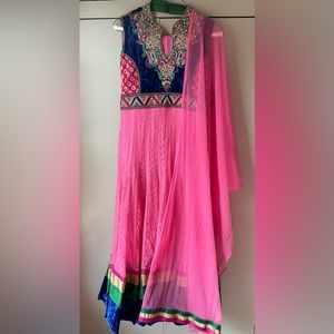 Hot Pink and Blue Indian Dress